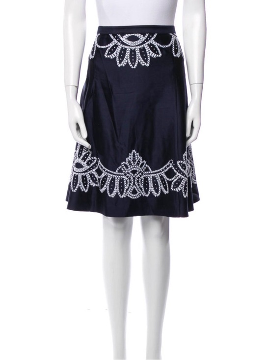 Tory Burch Dresses & Skirts - Tory Burch Navy A-Line Skirt with White Embroidered Motif